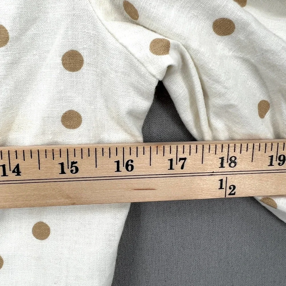 LPA Shirt Womens Medium White Linen Puff Sleeve Crop Top Button Front Polka Dot - Picture 12 of 14
